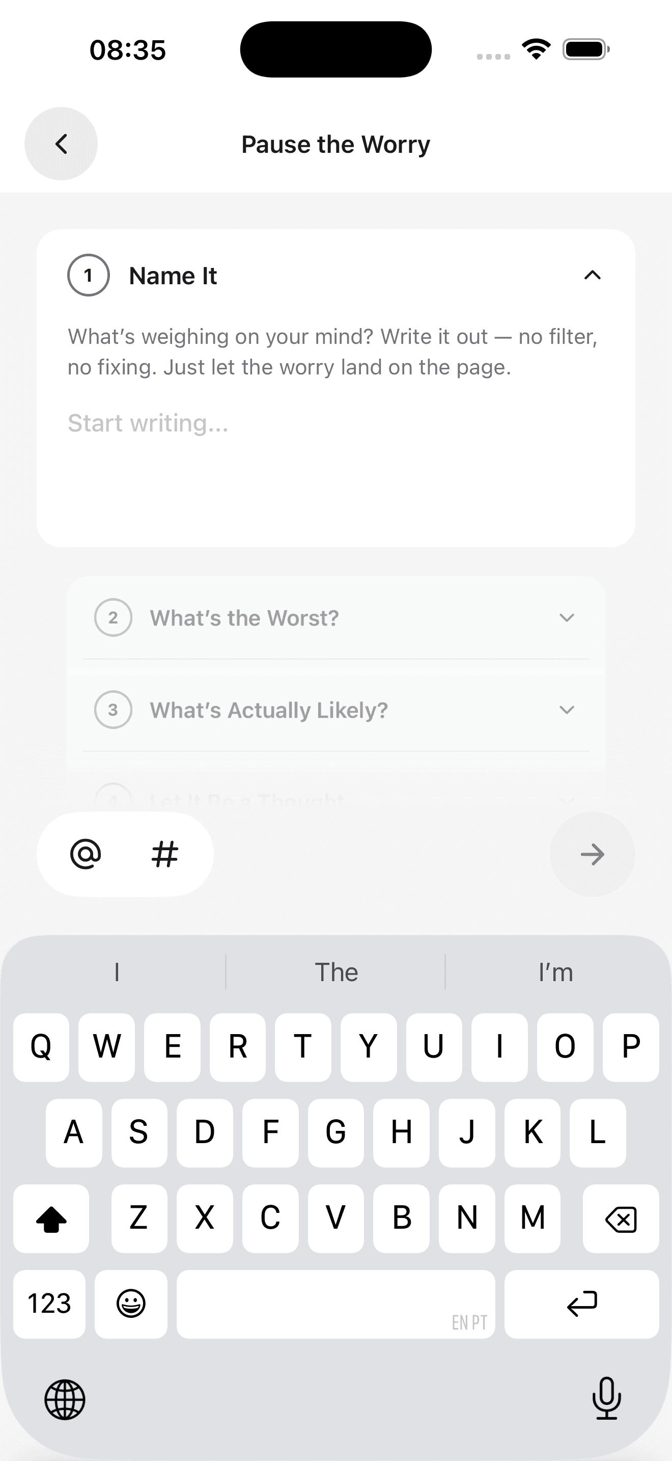 Pause the Worry — Carnegie's three-step method as a journal screen
